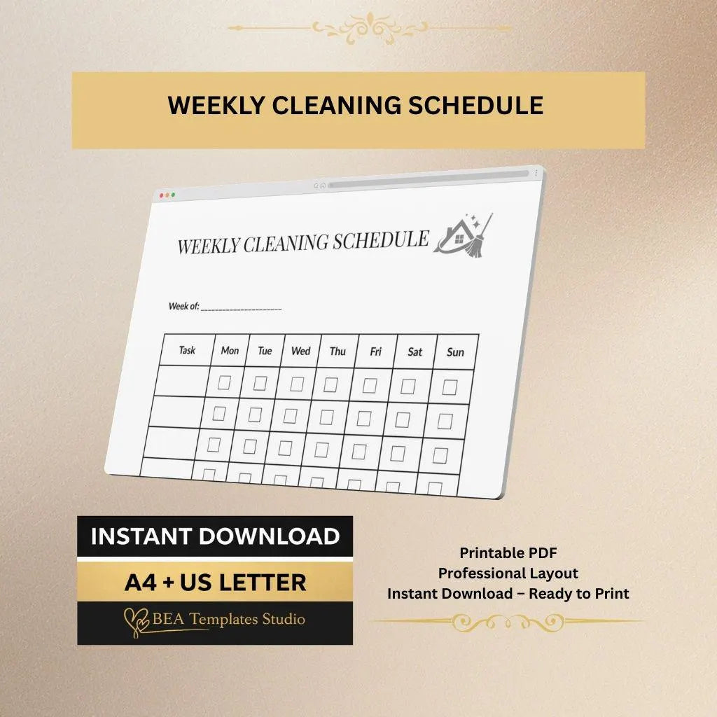 Weekly Cleaning Schedule, House Cleaning Planner, Chore Checklist A4 US Letter