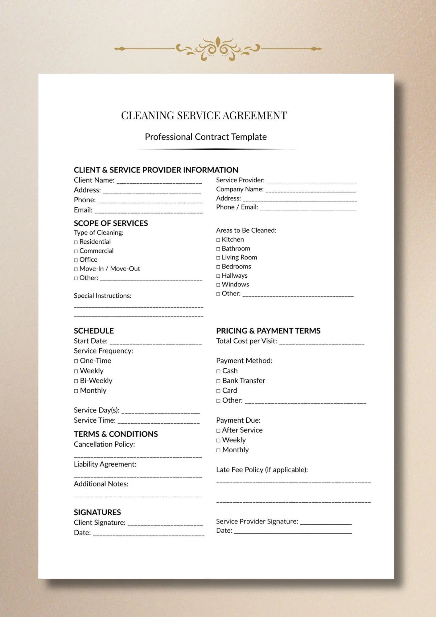 House Cleaning Contract Template Cleaning Service Agreement PDF US Letter A4