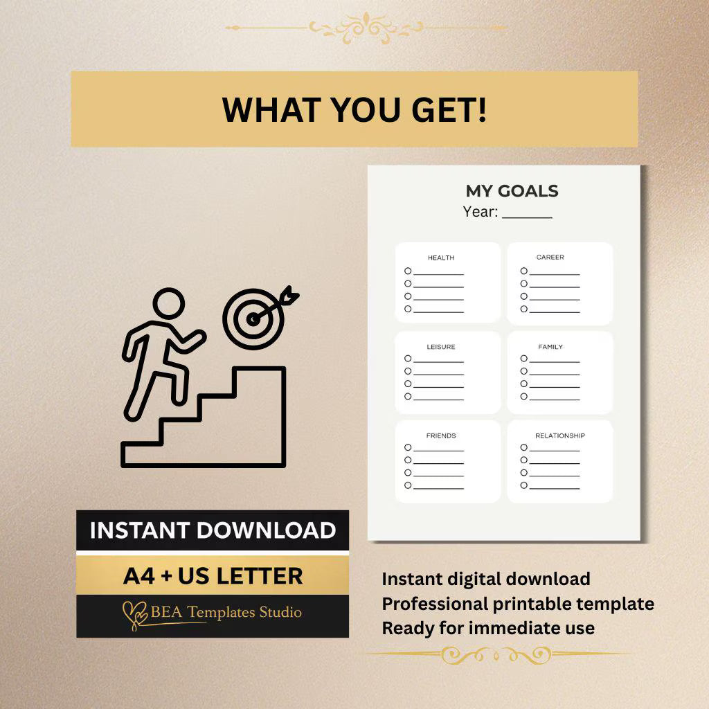 Minimalist Goal Planner Worksheet: Life Goals Tracker PDF Download