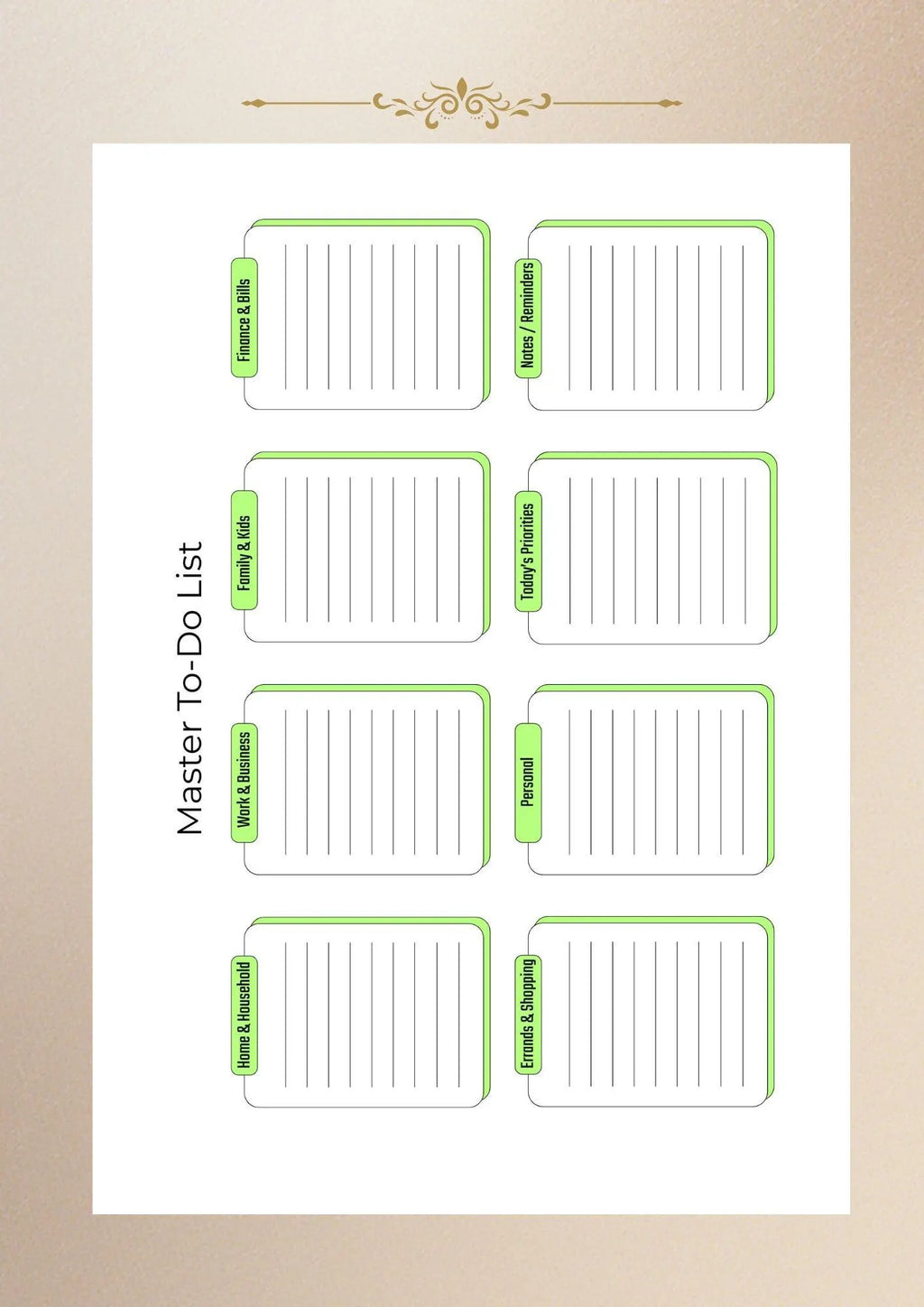 Master To Do List Printable PDF 3 Color Versions A4 US Letter Task Planner
