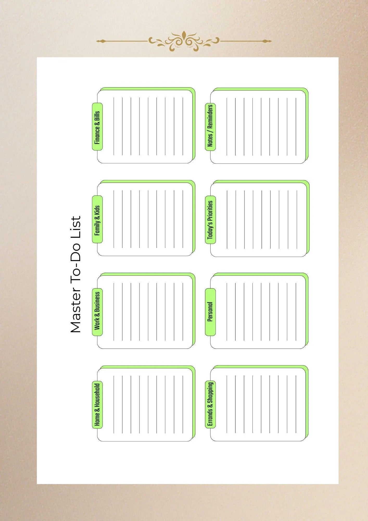 Master To Do List Printable PDF 3 Color Versions A4 US Letter Task Planner