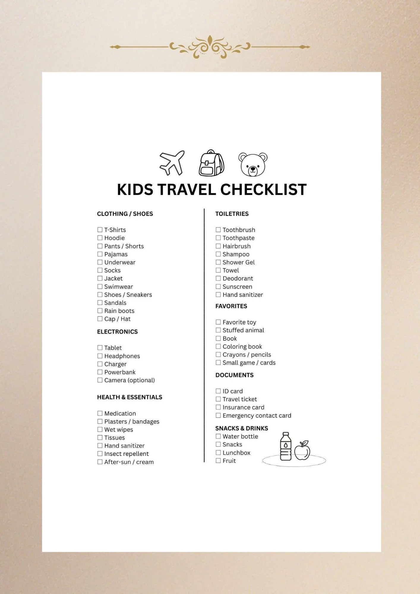 Family Travel Checklist Bundle, Minimal Vacation Packing List (Digital Download)