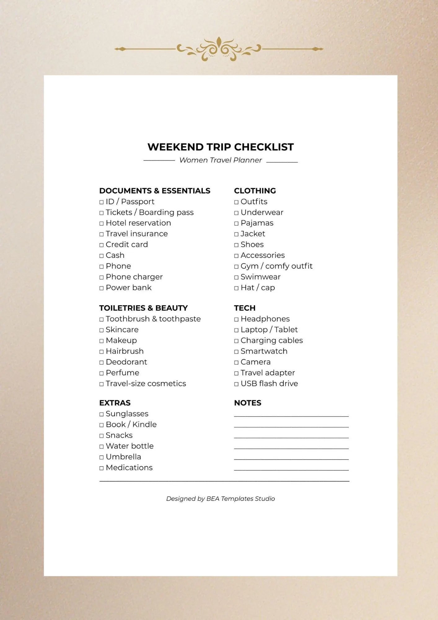Weekend Trip Checklist Bundle (2 Packing Lists), Travel Planner PDF (A4 US Letter)