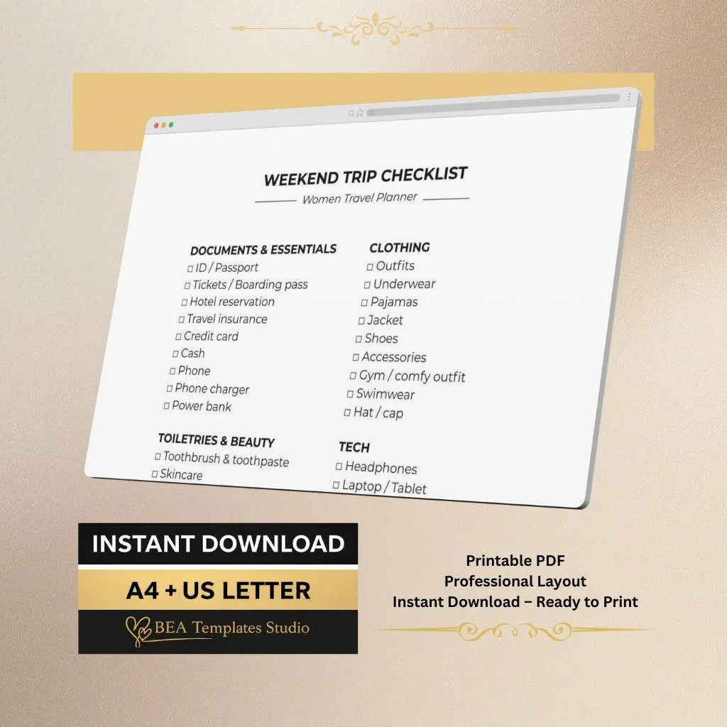 Weekend Trip Checklist Bundle (2 Packing Lists), Travel Planner PDF (A4 US Letter)