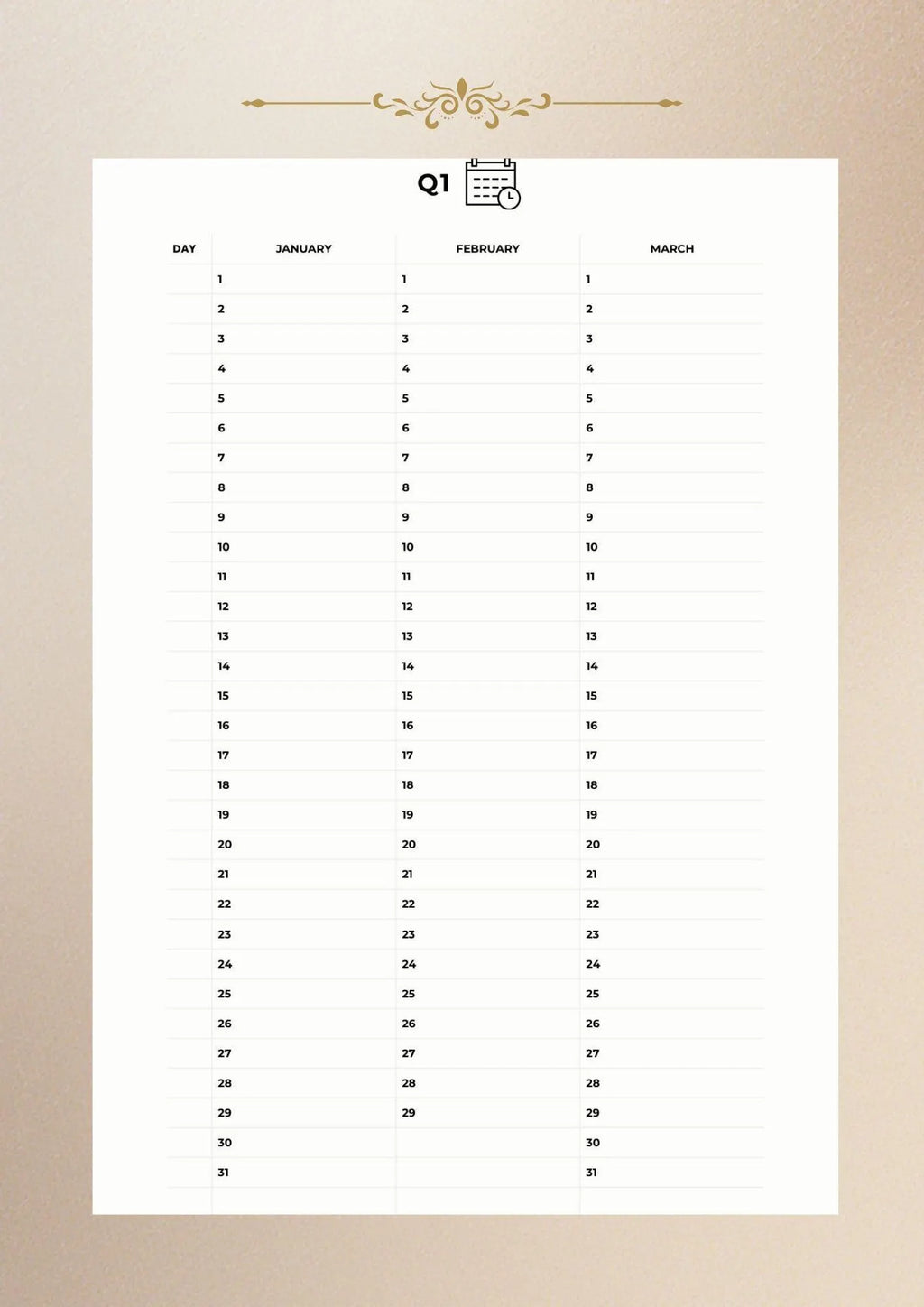 Printable Quarterly Planner PDF Q1 Q2 Q3 Q4 Minimalist Productivity Planner A4 US Letter