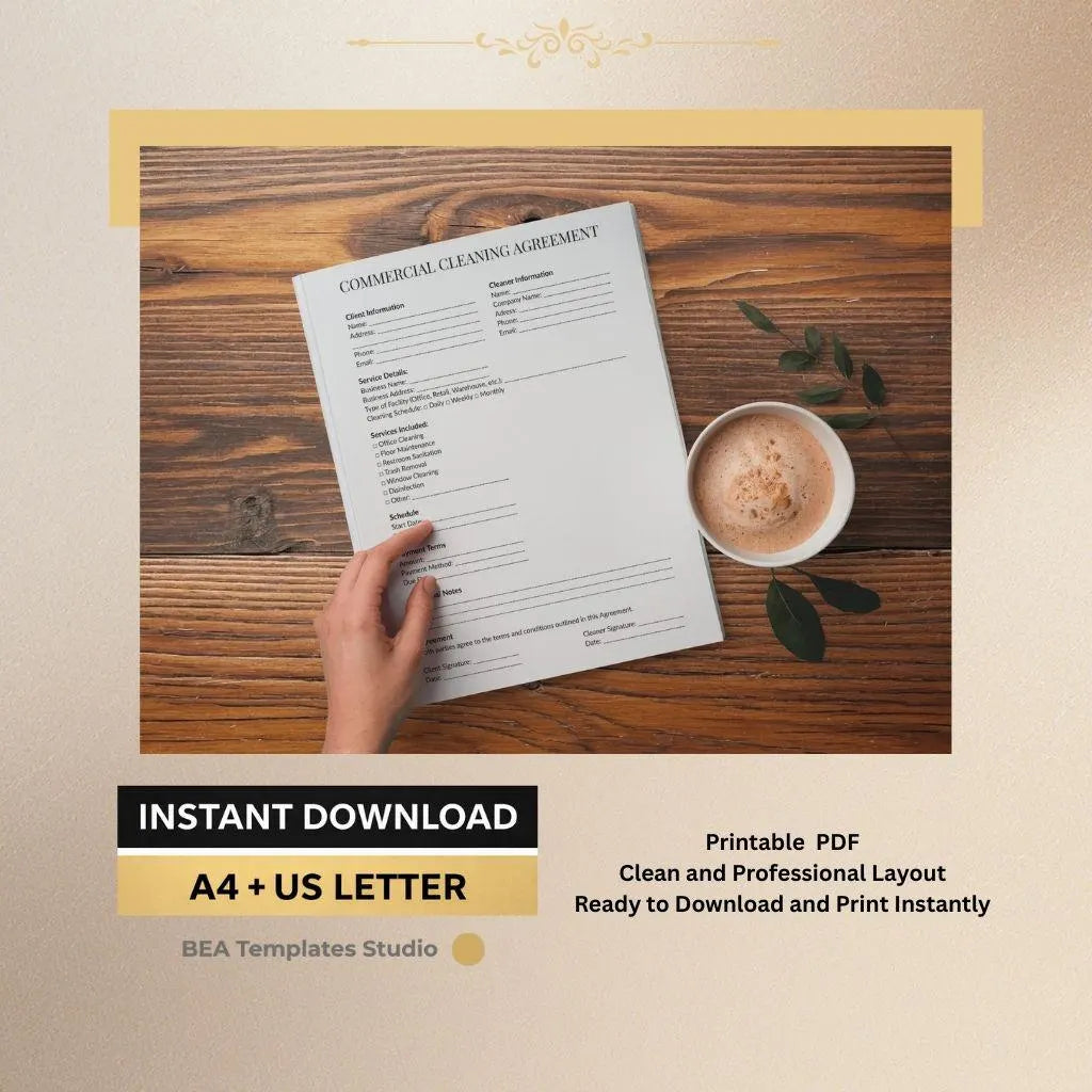 Cleaning Contract Template, House Cleaning Agreement, Business Forms for Cleaners, Commercial PDF