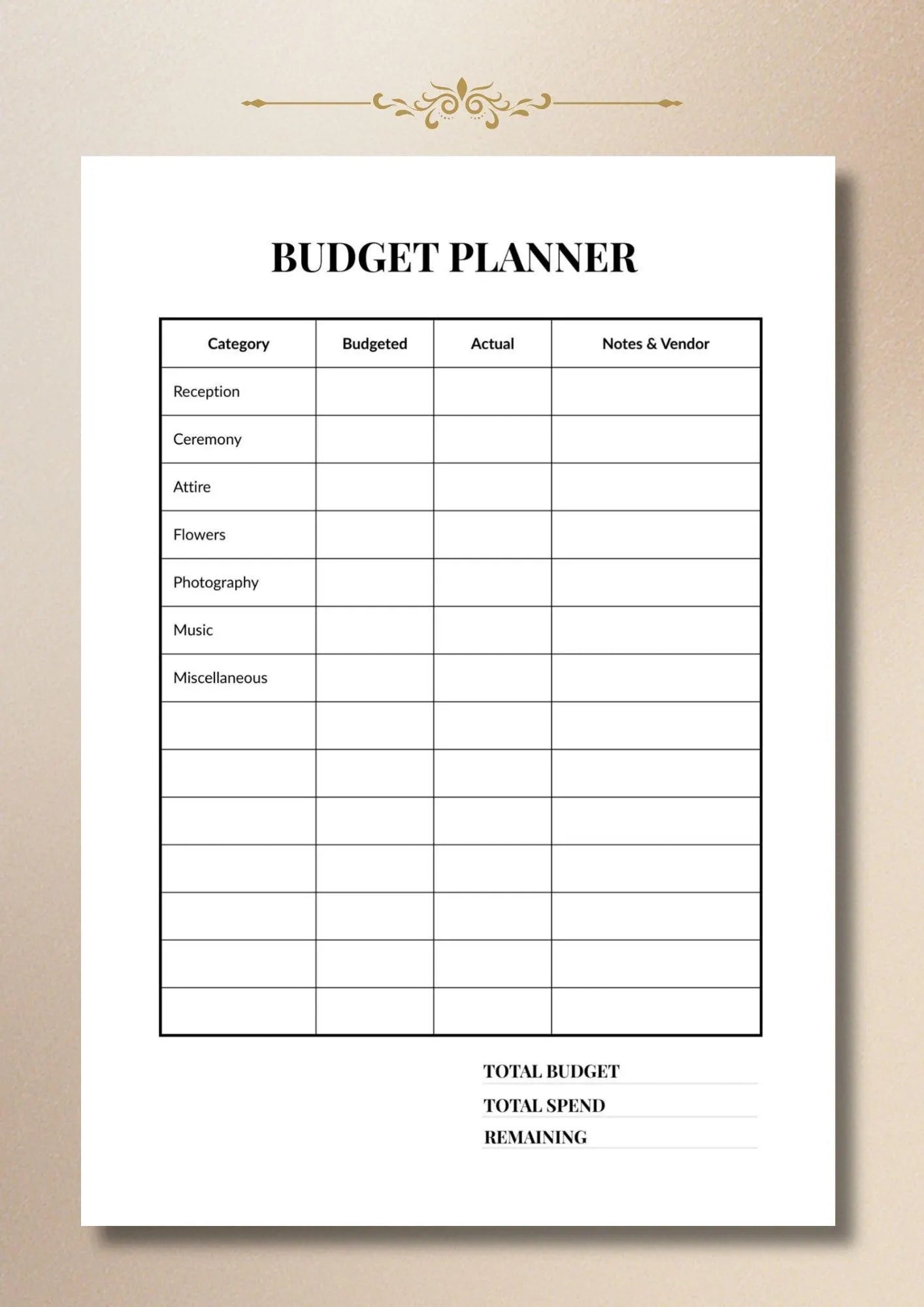Wedding Budget Planner, Bridal Expense Tracker, Budget Template Printable A4 US Letter