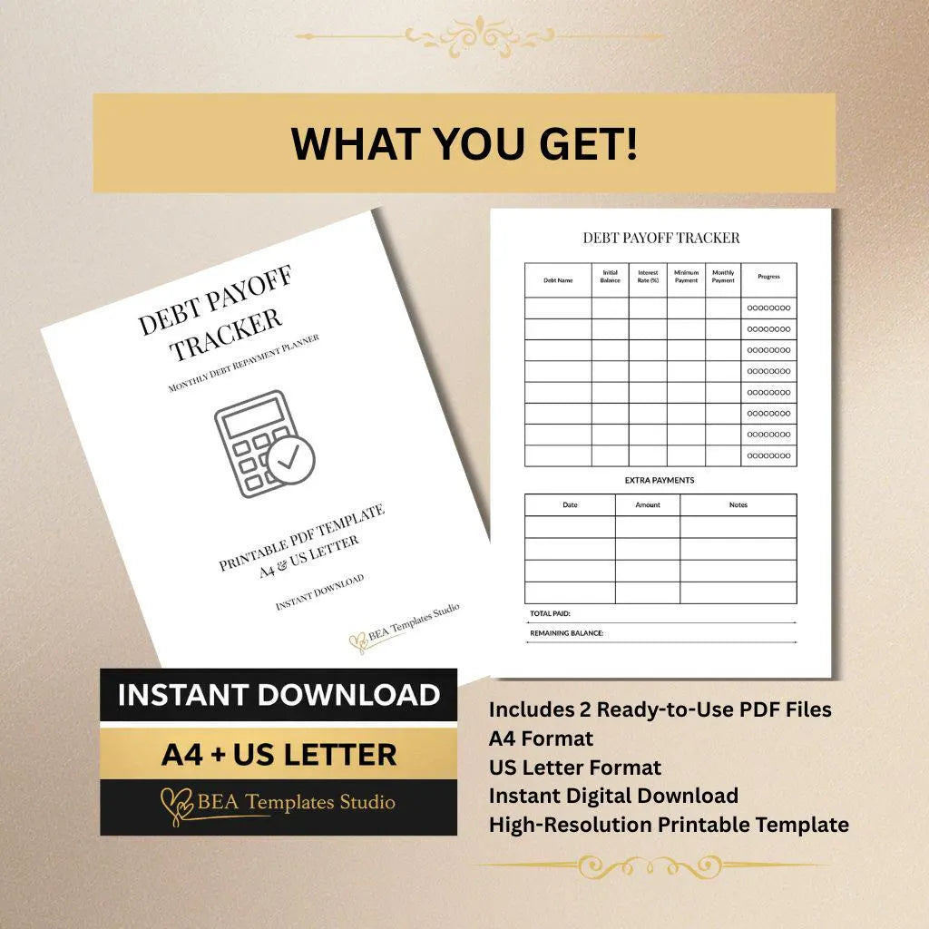 Debt Payoff Tracker, Debt Snowball Planner, Budget Organizer A4 US Letter