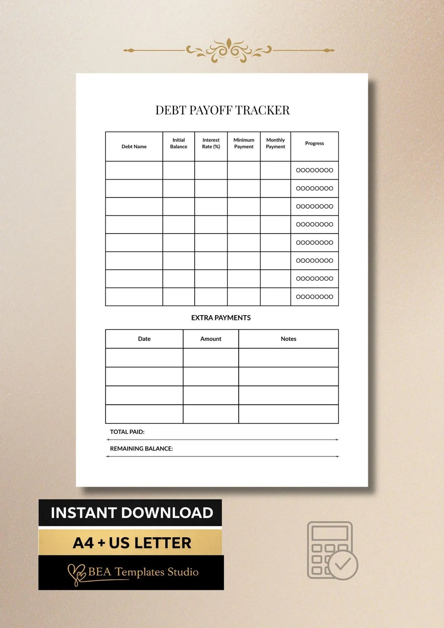 Debt Payoff Tracker, Debt Snowball Planner, Budget Organizer A4 US Letter