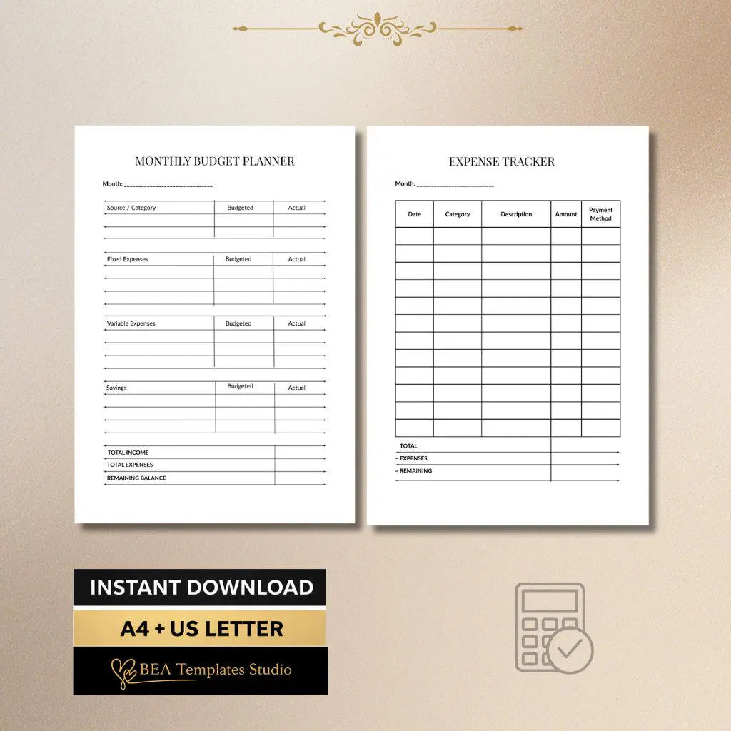Budget Planner Bundle, Money Tracker, Expense Bill Debt Tracker 6 Pages A4 US Letter