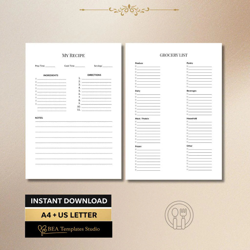 Weekly Monthly Meal Planner Bundle: Kitchen Food Tracker (A4 US Letter)