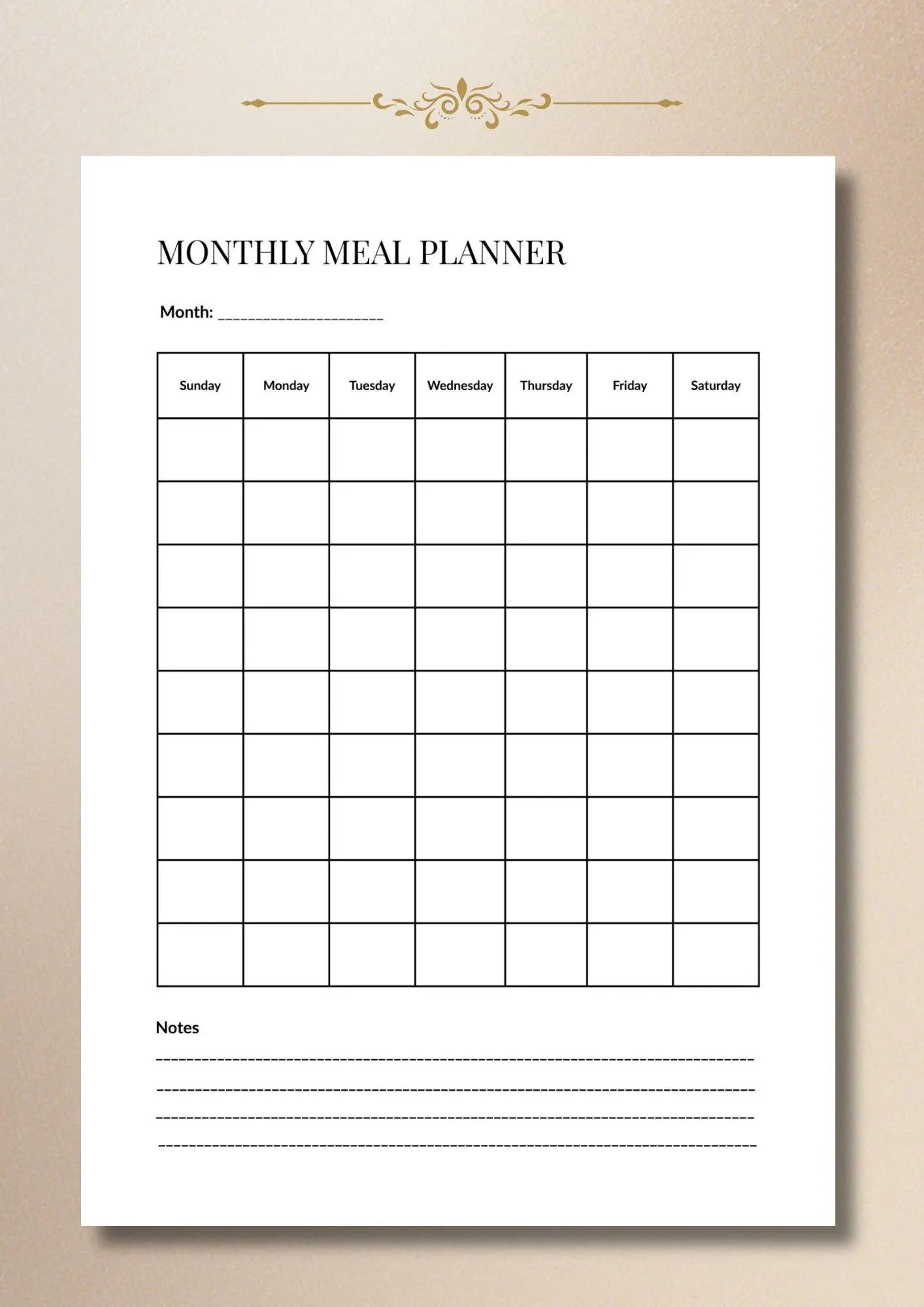 Monthly Meal Planner, Food Calendar, Kitchen Meal Organizer A4 US Letter