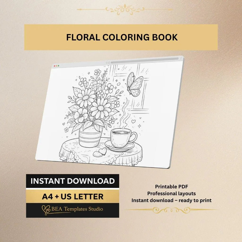 Flower Coloring Pages Printable Floral Coloring Book PDF 15 Designs A4 US Letter