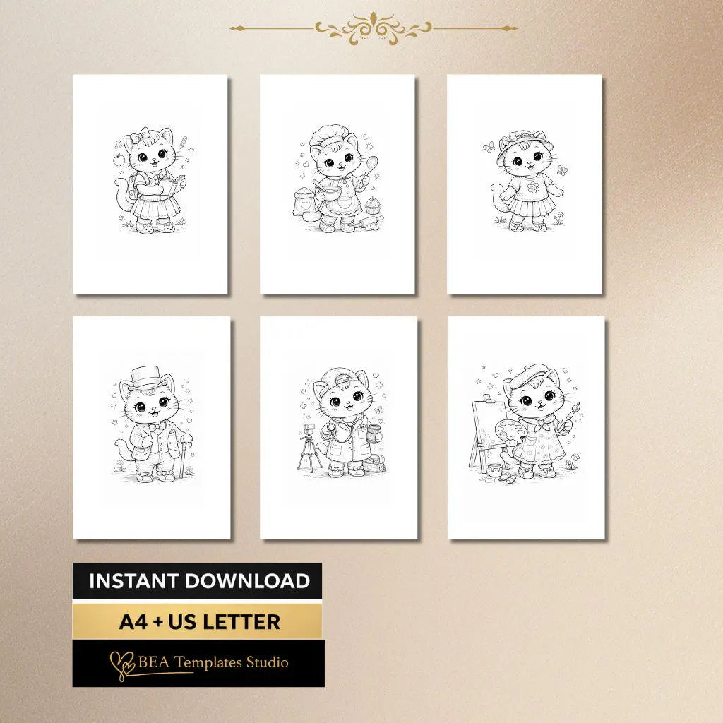 Kitten Coloring Pages for Kids 4–7 Printable PDF 15 Easy Designs A4 US Letter