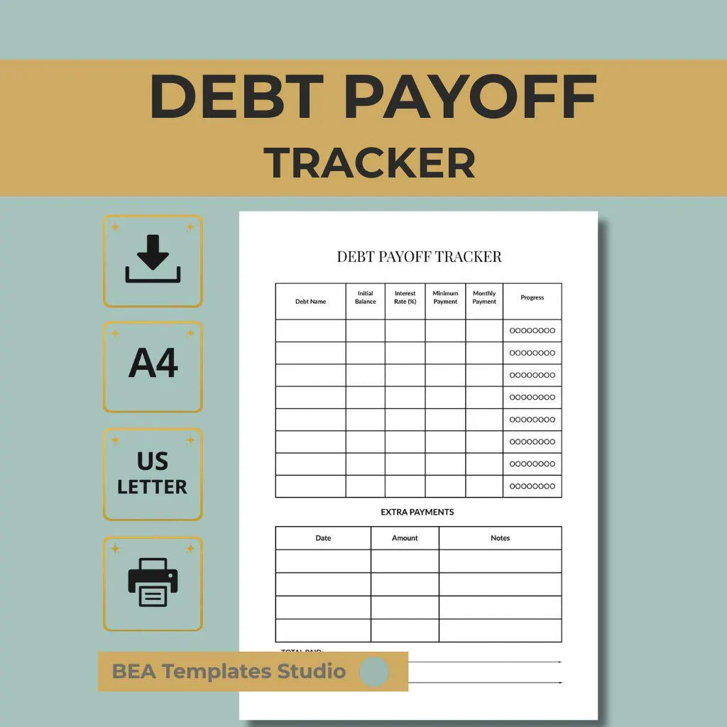 Debt Payoff Tracker, Debt Snowball Planner, Budget Organizer A4 US Letter