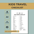 Kids Travel Checklist Packing List Family Vacation Printable PDF A4 US Letter