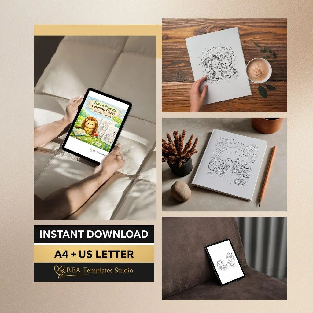 Forest Friends Coloring Pages for Kids: 15 Woodland Animal Designs (Digital Download)