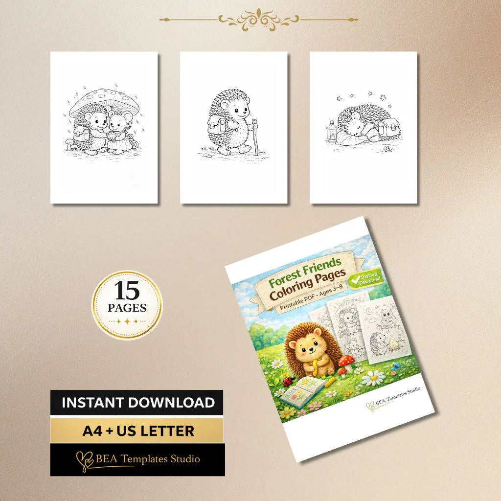 Forest Friends Coloring Pages for Kids: 15 Woodland Animal Designs (Digital Download)