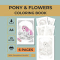 Pony and Flowers Coloring Pages for Kids (Digital Download)