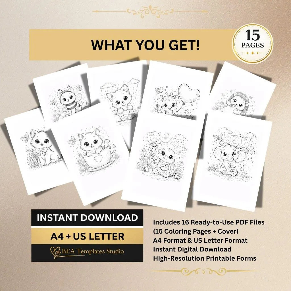 Animals Coloring Book for Kids 15 Simple Animal Pages Printable PDF Easy Coloring Activity