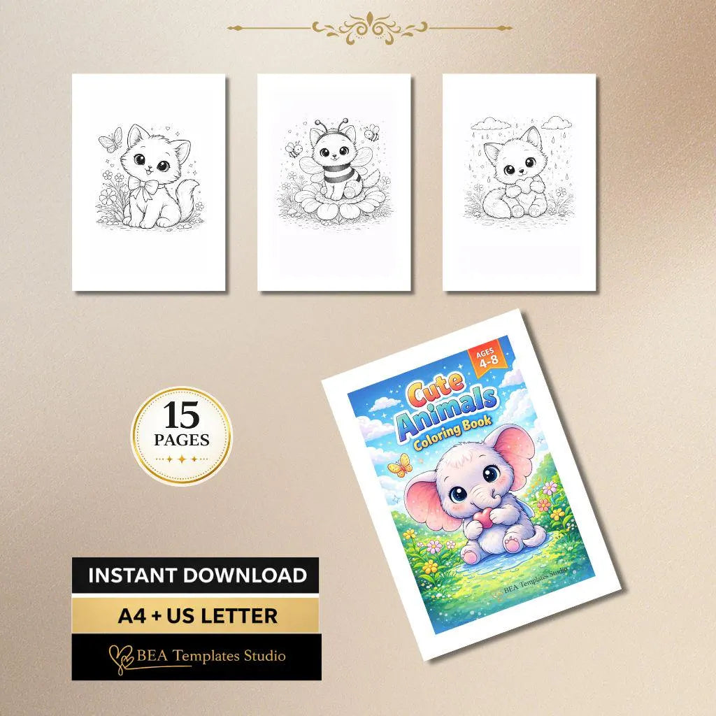Animals Coloring Book for Kids 15 Simple Animal Pages Printable PDF Easy Coloring Activity