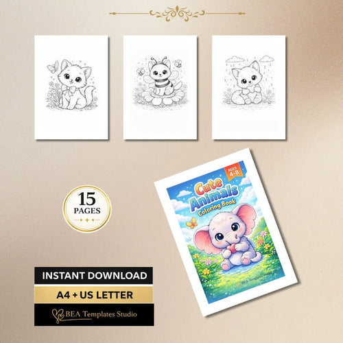 Animals Coloring Book for Kids 15 Simple Animal Pages Printable PDF Easy Coloring Activity