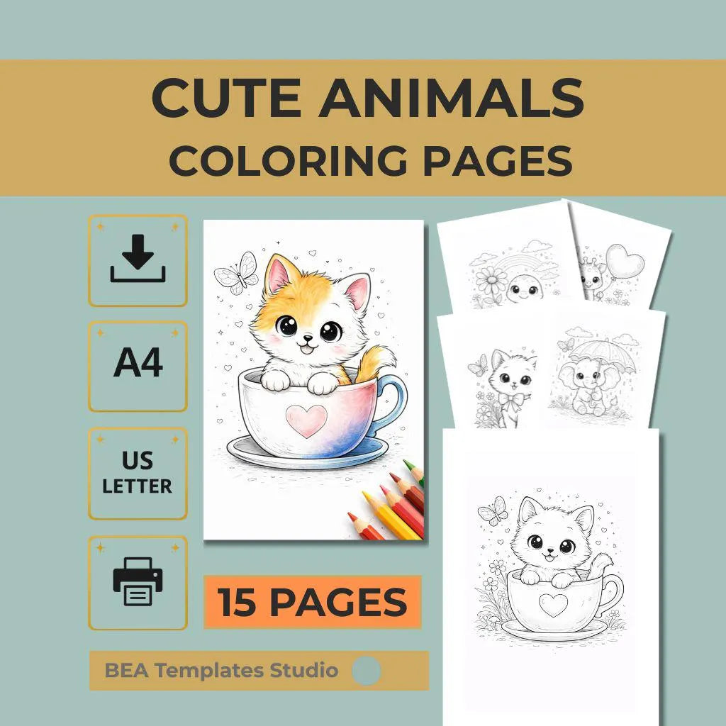 Animals Coloring Book for Kids 15 Simple Animal Pages Printable PDF Easy Coloring Activity