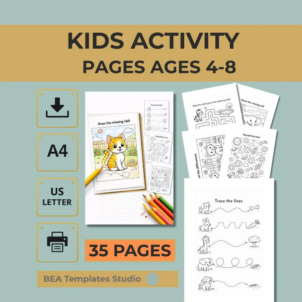 Kids Activity Book Ages 4-8 – Mazes, Puzzles, Spot Difference (PDF Download)