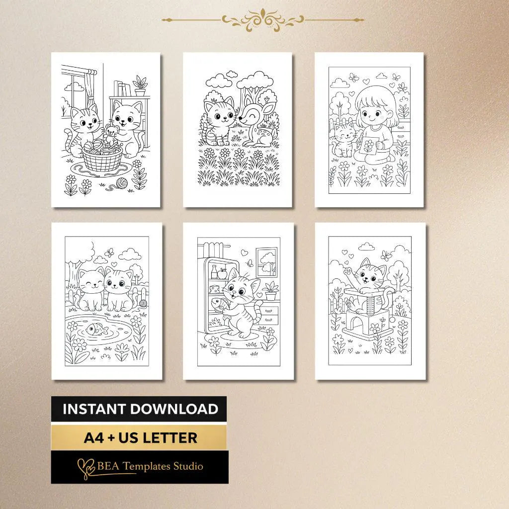 Cat Coloring Book for Kids Ages 6-10, Medium Difficulty Pages (PDF Download)