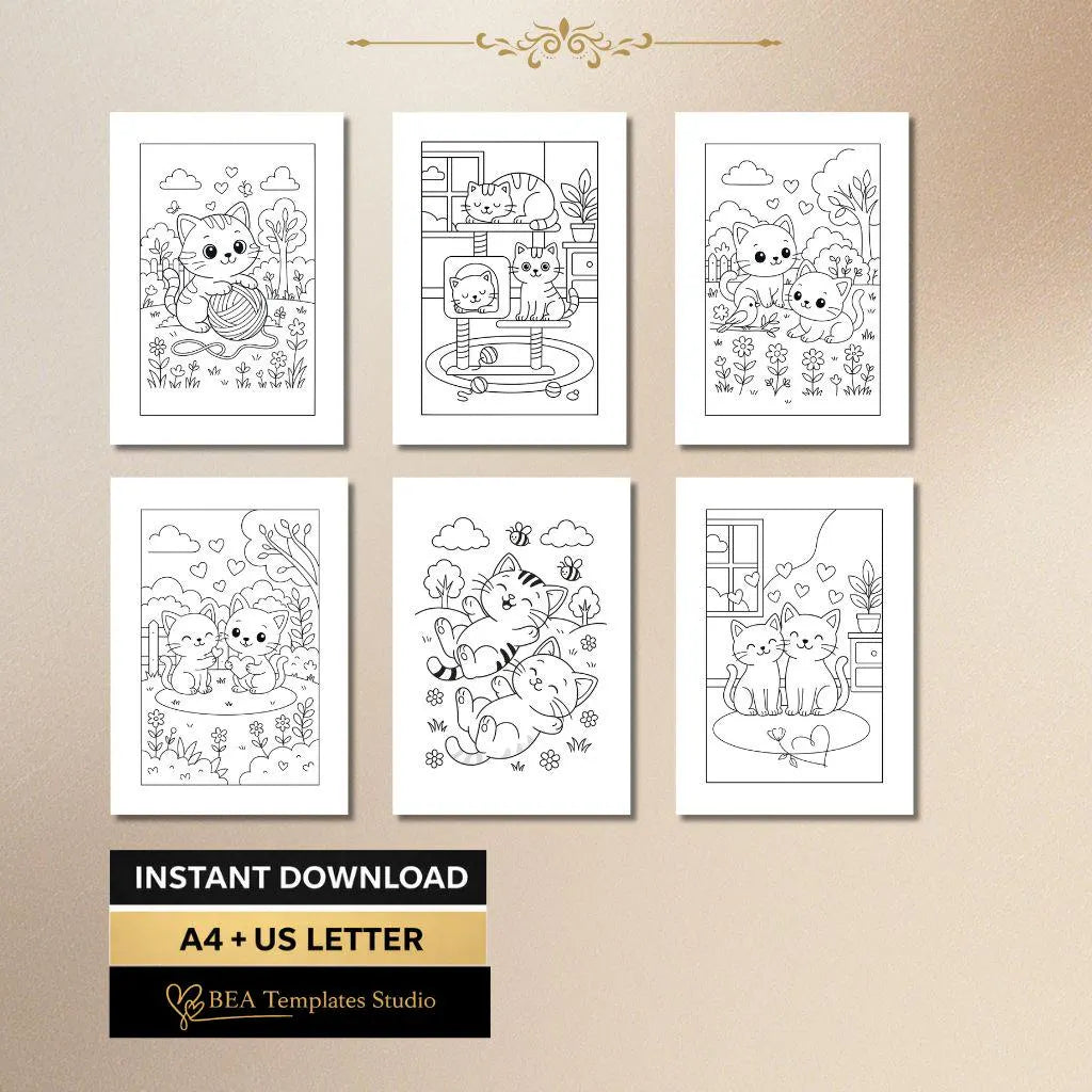 Cat Coloring Book for Kids Ages 6-10, Medium Difficulty Pages (PDF Download)