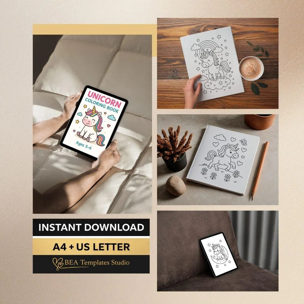 Unicorn Coloring Book for Kids Ages 3–6 – 40 Printable Pages (PDF Download)