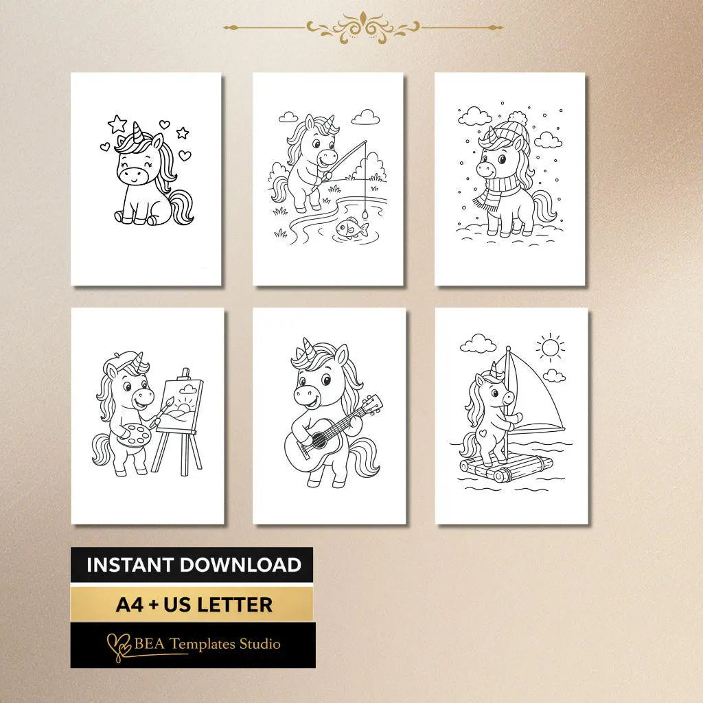 Unicorn Coloring Book for Kids Ages 3–6 – 40 Printable Pages (PDF Download)