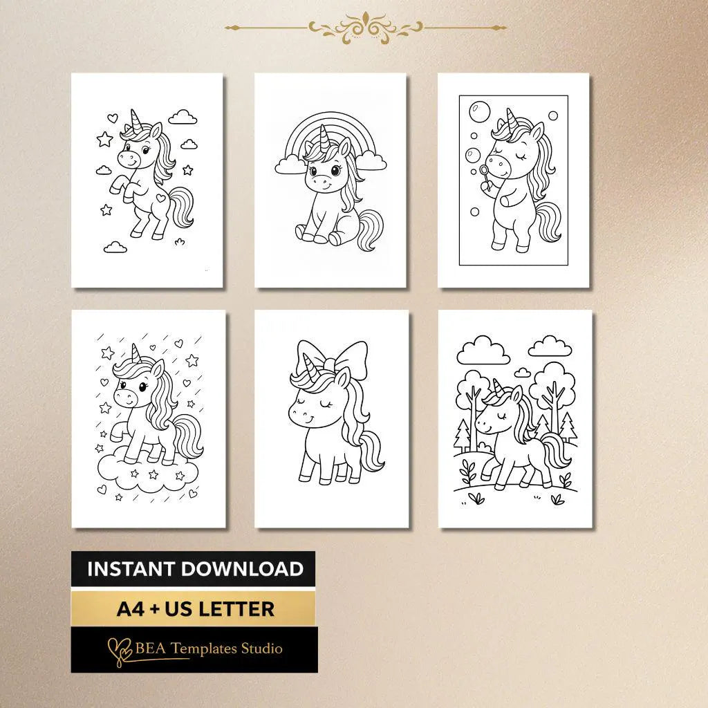 Unicorn Coloring Book for Kids Ages 3–6 – 40 Printable Pages (PDF Download)