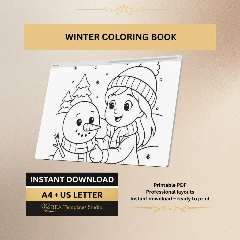 Winter Coloring Book for Kids Ages 3–6 40 Pages Animals and Activities Printable PDF