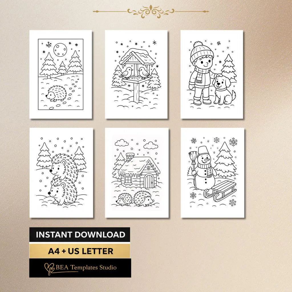 Winter Coloring Book for Kids Ages 3–6 40 Pages Animals and Activities Printable PDF