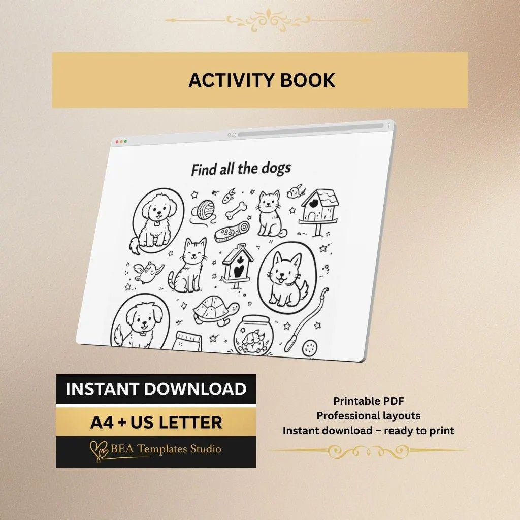 Kids Activity Book Ages 4-8 – Mazes, Puzzles, Spot Difference (PDF Download)