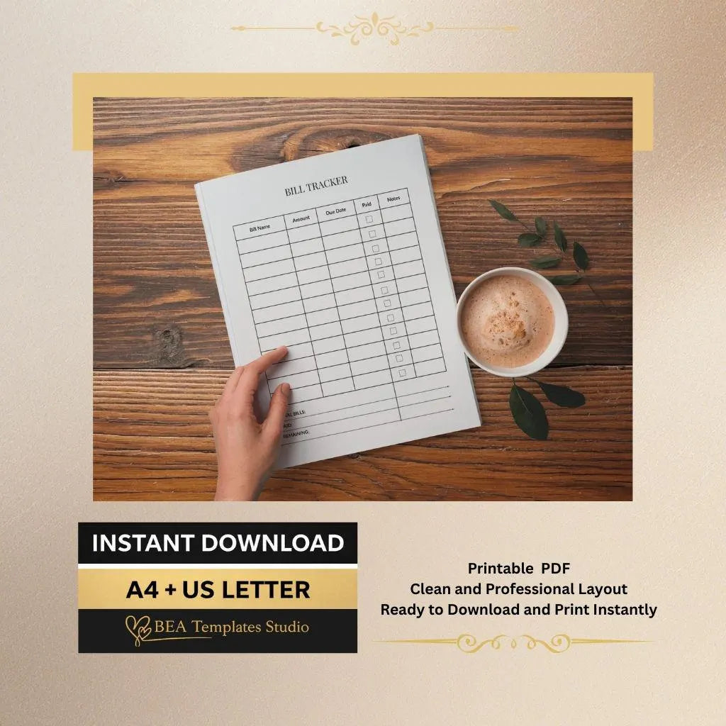 Bill Tracker, Monthly Budget Planner, Expense Tracker A4 US Letter