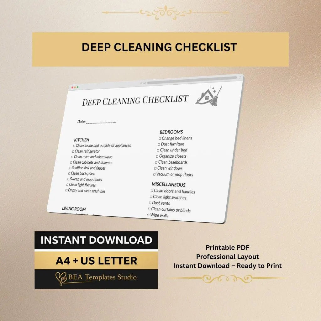 Deep Cleaning Checklist, House Cleaning Schedule, Home Organizer Planner A4 US Letter
