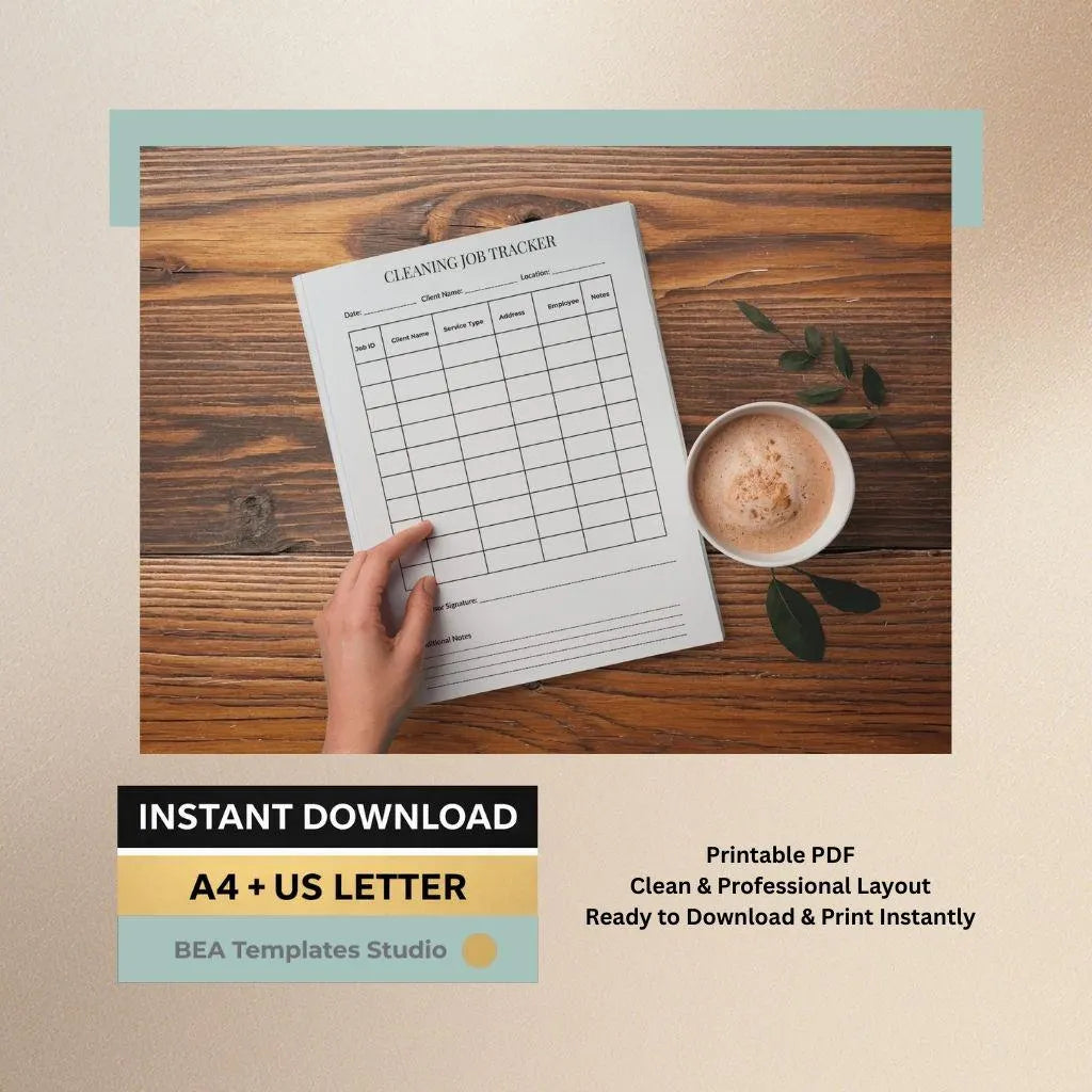 Cleaning Job Tracker Printable PDF, Client Log, Service Planner, Business Organizer A4 US Letter