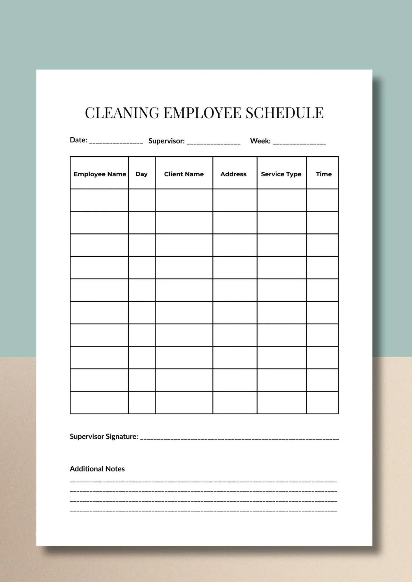Cleaning Employee Schedule Printable PDF, Staff Work Planner, Shift Organizer A4 US Letter