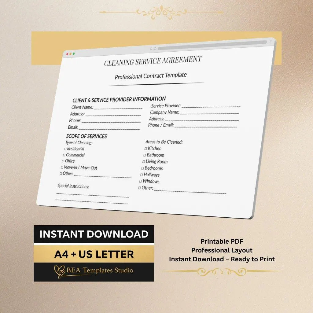 House Cleaning Contract Template Cleaning Service Agreement PDF US Letter A4