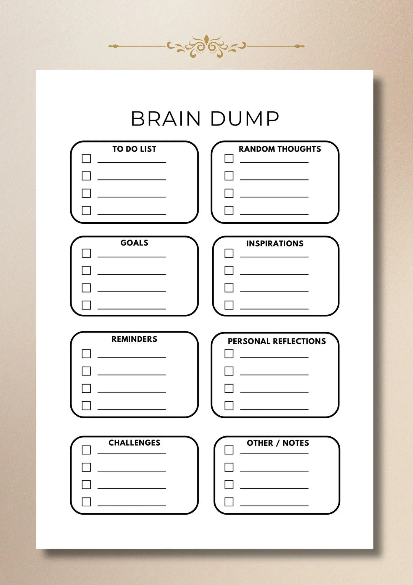 Brain Dump Worksheet Printable Minimalist Stress Relief Planner Page PDF English A4 US Letter