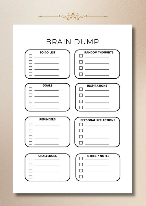 Brain Dump Worksheet Printable Minimalist Stress Relief Planner Page PDF English A4 US Letter