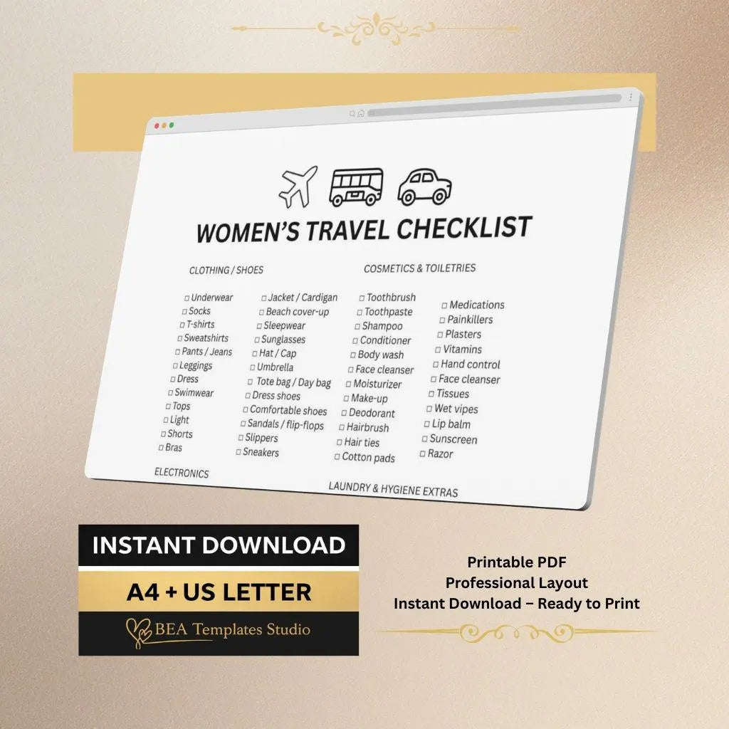 Family Travel Checklist Bundle, Minimal Vacation Packing List (Digital Download)