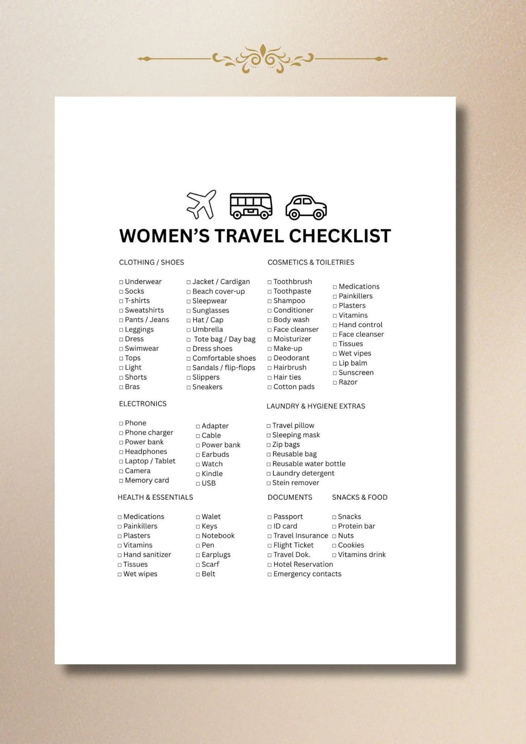 Family Travel Checklist Bundle, Minimal Vacation Packing List (Digital Download)
