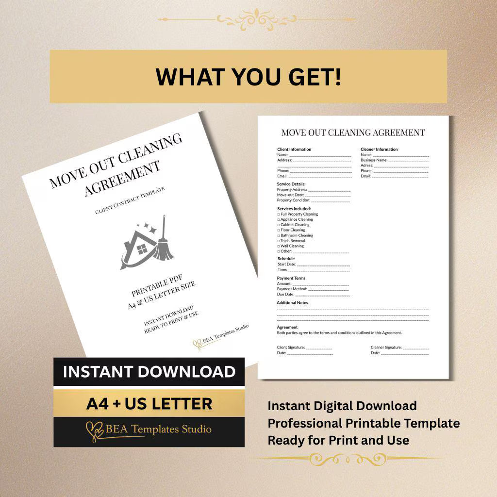 Move Out Cleaning Agreement Template, Tenant Contract, Cleaning Business Service Form (Digital Download)