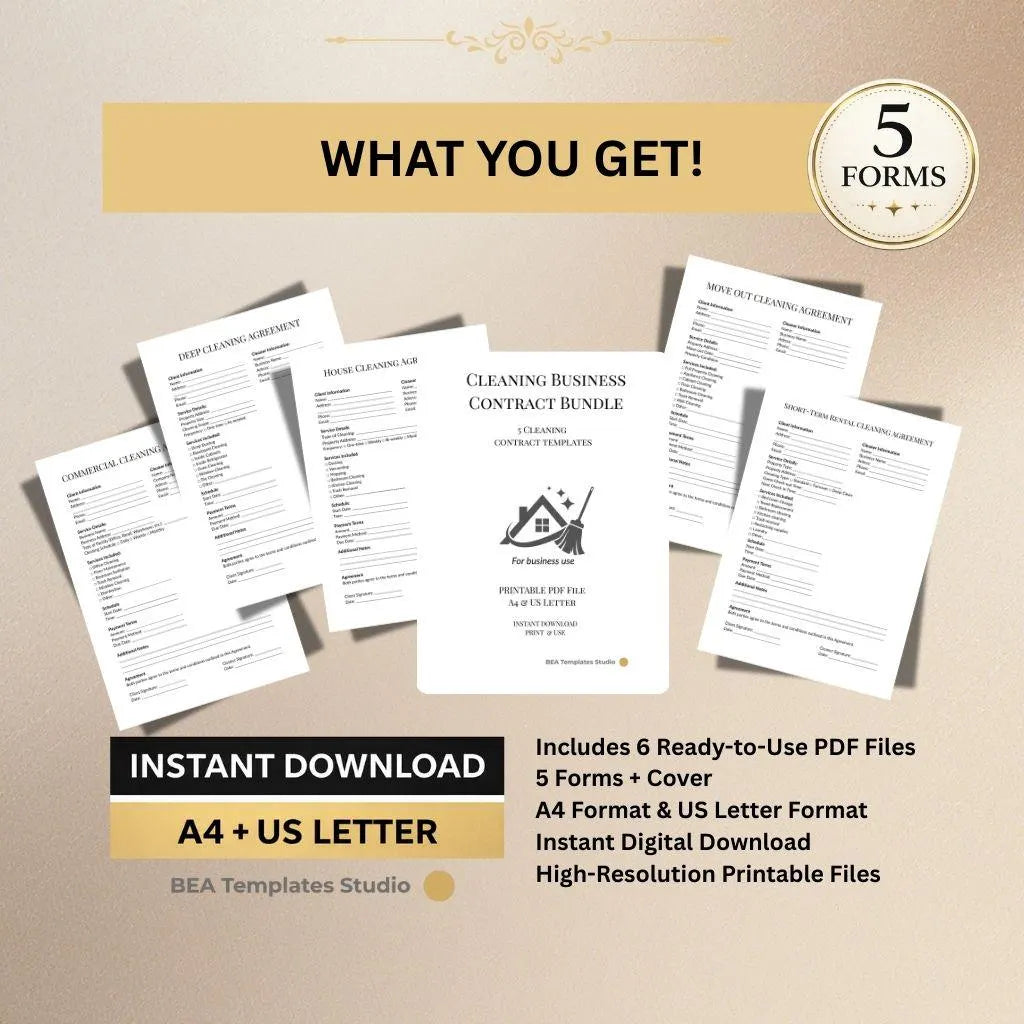 Cleaning Contract Template, House Cleaning Agreement, Business Forms for Cleaners, Commercial PDF