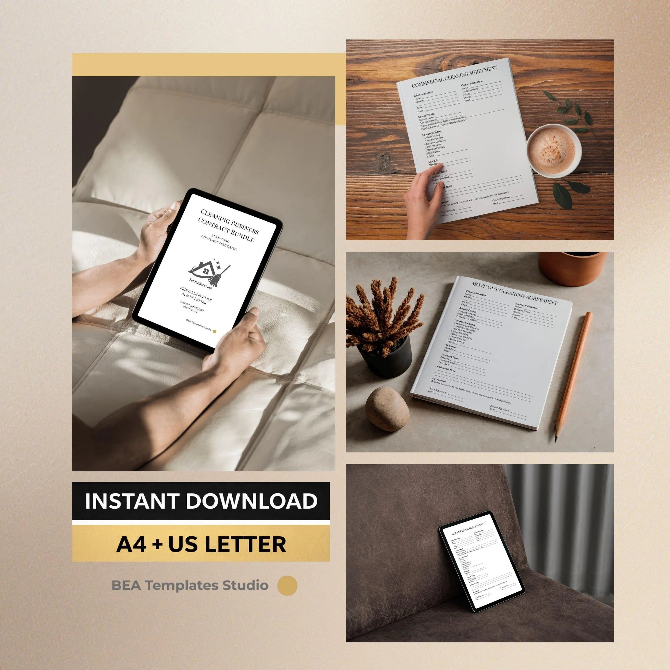 Cleaning Contract Template, House Cleaning Agreement, Business Forms for Cleaners, Commercial PDF