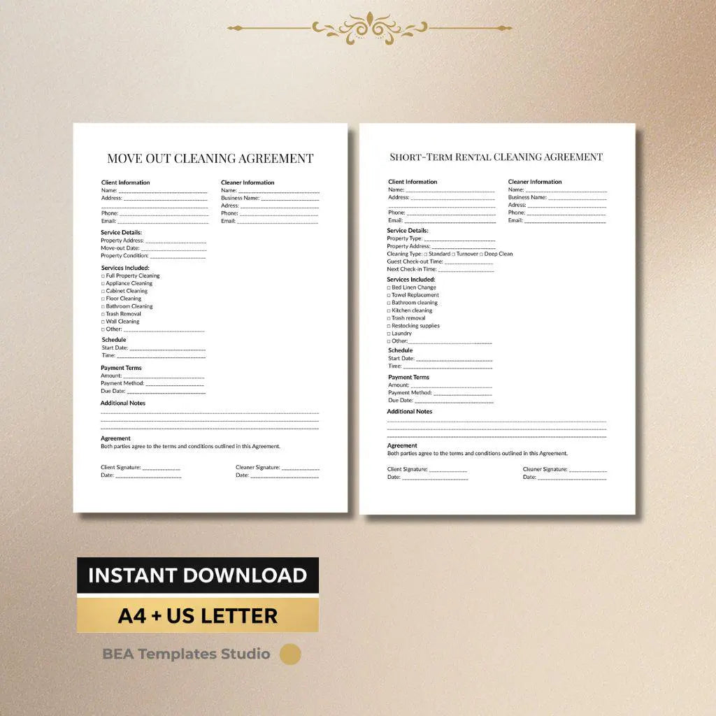 Cleaning Contract Template, House Cleaning Agreement, Business Forms for Cleaners, Commercial PDF