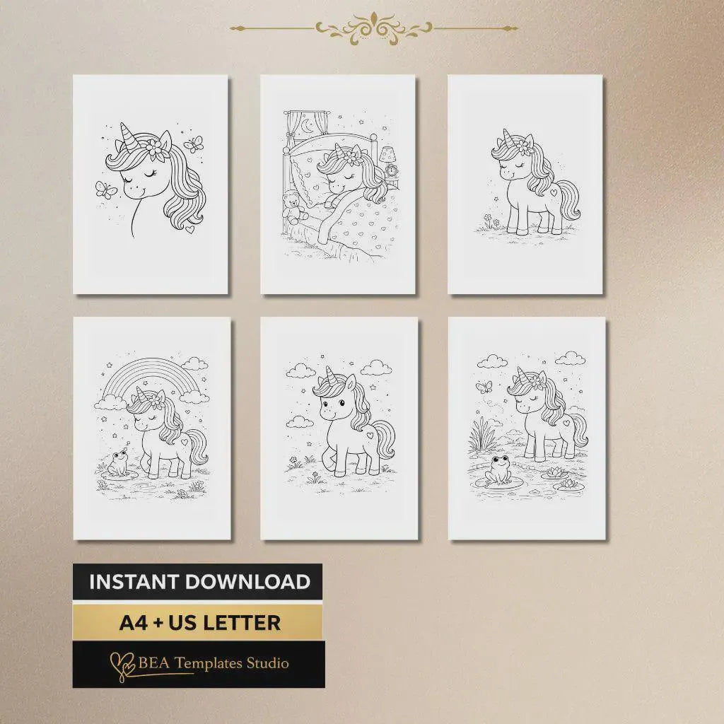 Unicorn Coloring Pages for Kids, 80 Printable Sheets, Kids Activity Book PDF, Instant Download